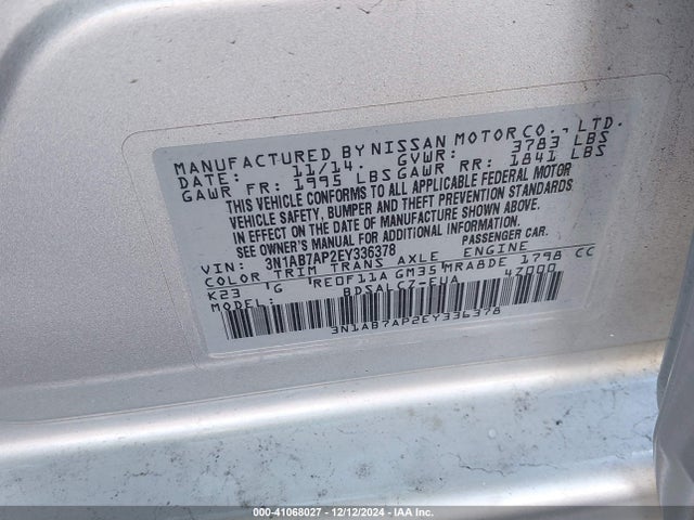 Nissan SENTRA S 2014 3N1AB7AP2EY336378 Image 9