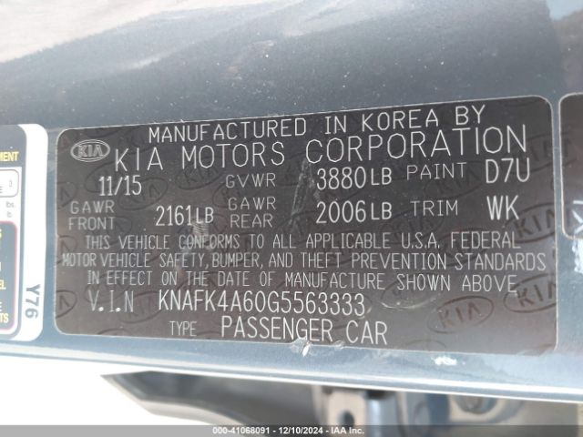KNAFK4A60G5563333 KIA FORTE LX