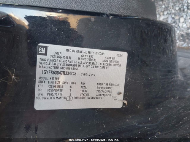 2007 CADILLAC ESCALADE 1GYFK63847R334248 Photo 8