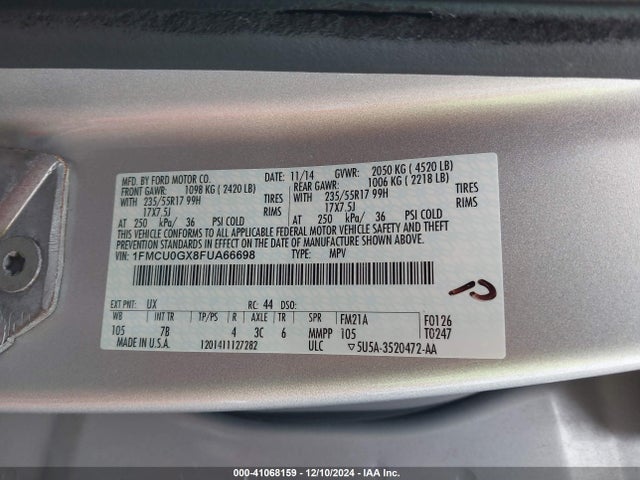 Ford ESCAPE SE 2015 1FMCU0GX8FUA66698 Image 9