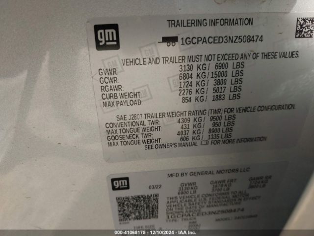 1GCPACED3NZ508474 Chevrolet Silverado 1500 2wd  Short Bed Lt