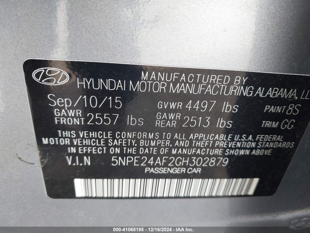 Hyundai SONATA SE 2016 5NPE24AF2GH302879 Image 9