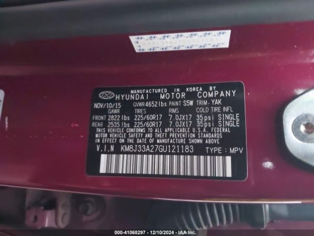 KM8J33A27GU121183 Hyundai Tucson Eco
