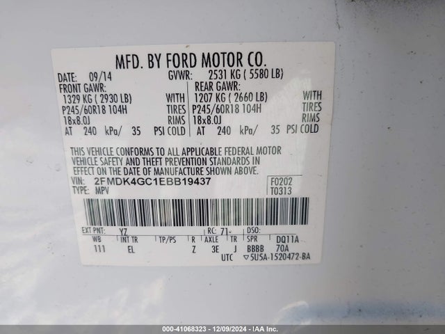 Ford EDGE SE 2014 2FMDK4GC1EBB19437 Image 9
