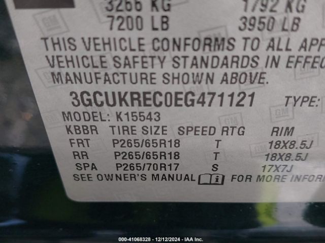 3GCUKREC0EG471121 Chevrolet Silverado 1500 1lt