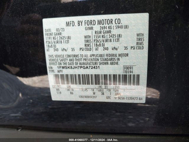1FMSK8JH7PGA72431 Ford Explorer Timberline