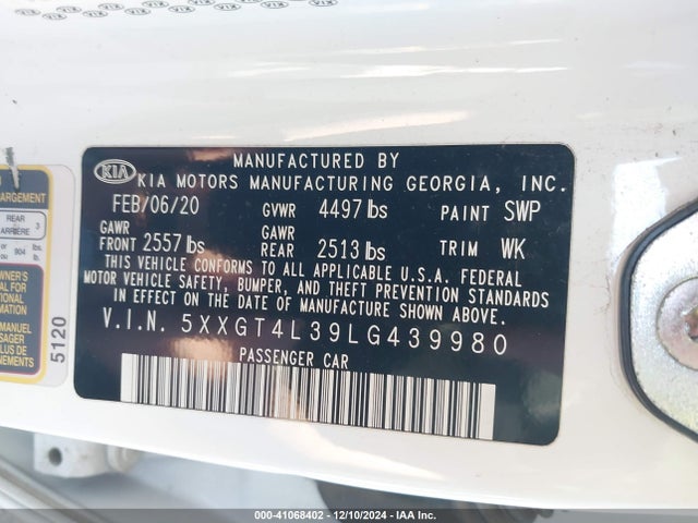 KIA Optima Lx 2020 5XXGT4L39LG439980 Image 9