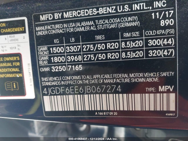 4JGDF6EE6JB067274 Mercedes-Benz Gls 450 4matic