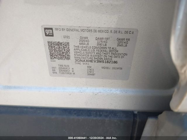 3GNAXHEV3MS182186 Chevrolet Equinox Fwd Ls