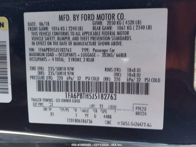 1FA6P8TH5J5182763 Ford Mustang Ecoboost