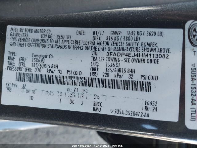 3FADP4EJ4HM113082 Ford FIESTA SE