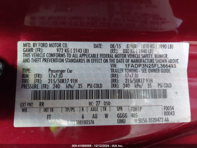 1FADP3N25FL366493 Ford Focus Titanium