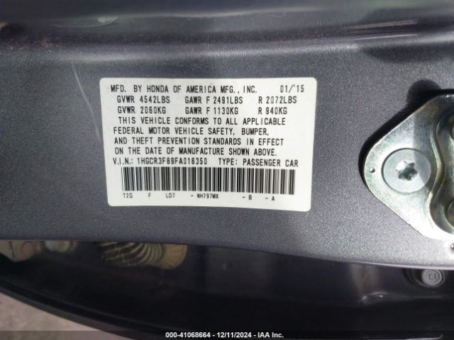 1HGCR3F89FA016350 Honda Accord Ex-l V-6