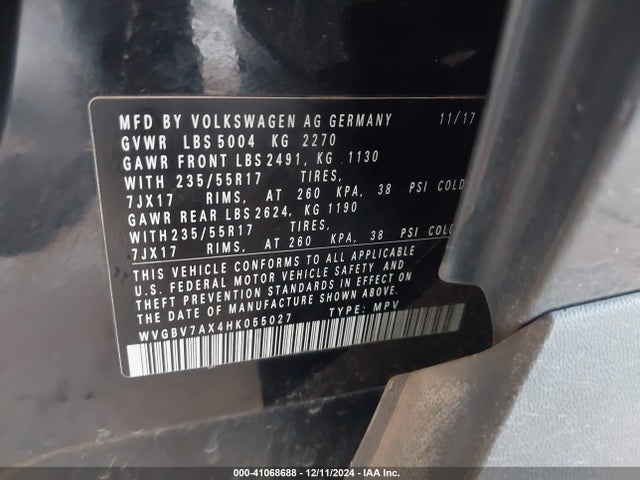 WVGBV7AX4HK055027 Volkswagen Tiguan 2.0t/s