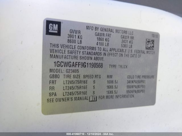 1GCWGAFF9G1190568 Chevrolet Express 2500 Work Van