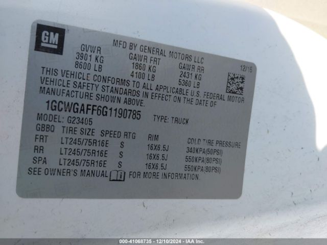1GCWGAFF6G1190785 Chevrolet Express 2500 Work Van
