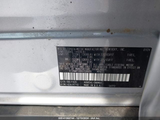 4T3RWRFV8RU126600 Toyota Rav4 Hybrid Xle