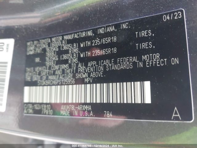 5TDKBRCH6PS125956 Toyota Highlander Hybrid Xle