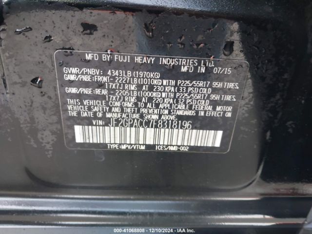 JF2GPACC7F8318196 Subaru Xv Crosstrek 2.0i Premium