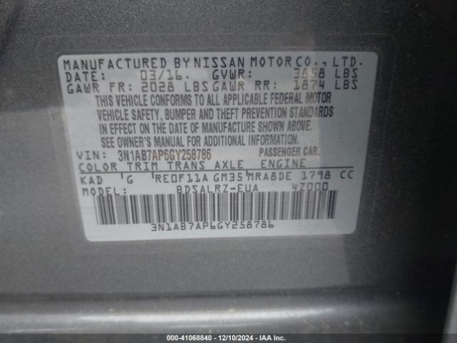 3N1AB7AP6GY258786 Nissan SENTRA SR