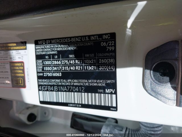 4JGFB4JB1NA770412 Mercedes-Benz GLE 350