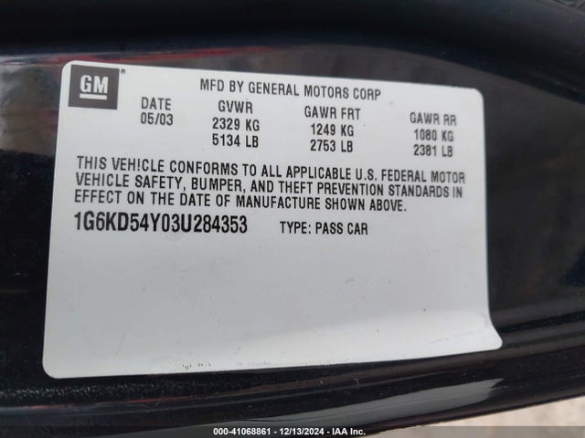 2003 CADILLAC DEVILLE 1G6KD54Y03U284353 Photo 8