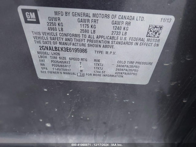 Chevrolet EQUINOX 1LT 2014 2GNALBEK3E6195986 Image 9