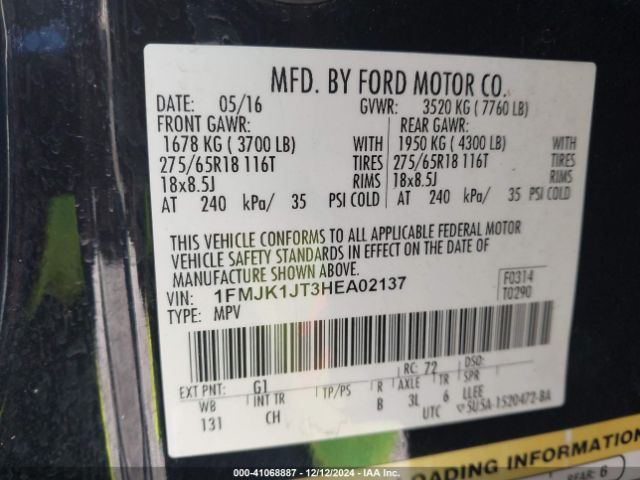 1FMJK1JT3HEA02137 Ford Expedition El Xlt