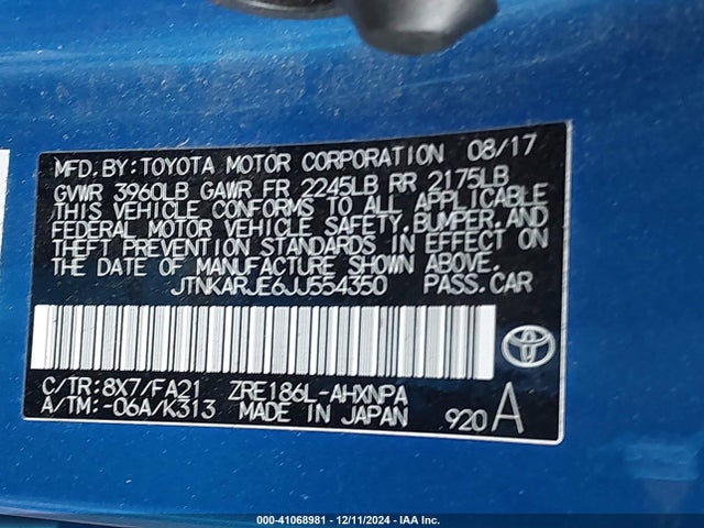 JTNKARJE6JJ554350 Toyota COROLLA IM
