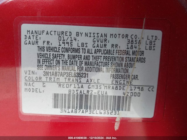 3N1AB7AP3EL635231 Nissan SENTRA SR