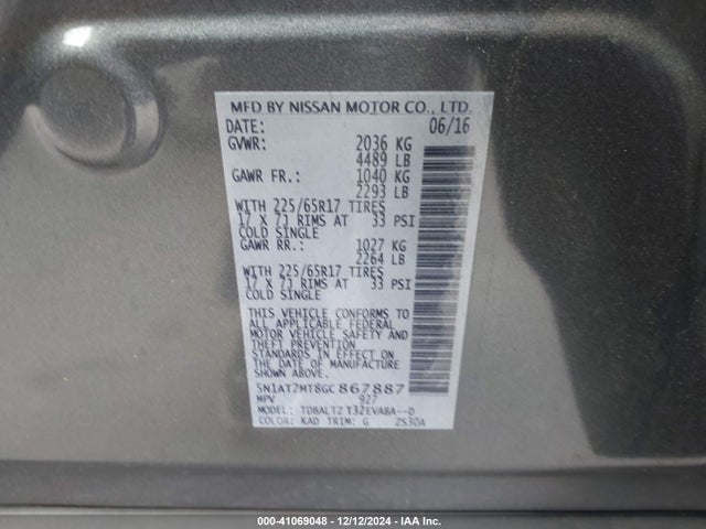 Nissan ROGUE SV 2016 5N1AT2MT8GC867887 Image 9