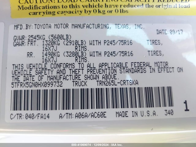 5TFRX5GN0HX099732 Toyota Tacoma Sr
