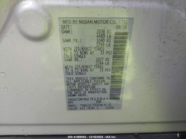 Nissan ROGUE SV 2016 5N1AT2MT8GC912844 Image 9