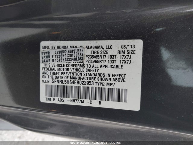 Honda Odyssey Ex-l 2014 5FNRL5H64EB022953 Image 9