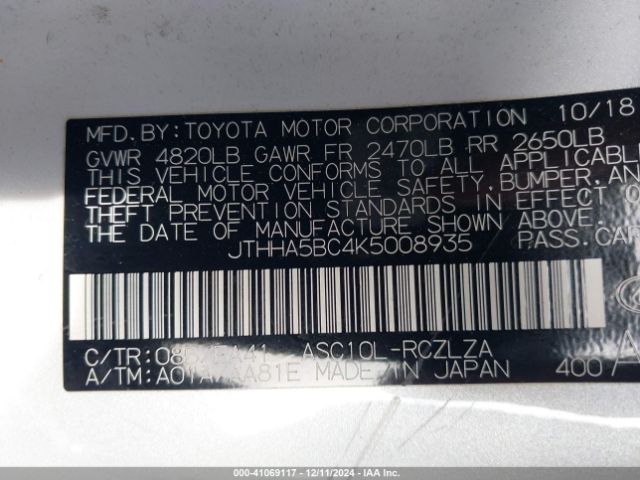 2019 LEXUS RC JTHHA5BC4K5008935 Photo 8