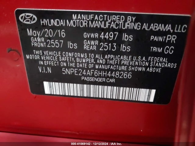 Hyundai Sonata 2017 5NPE24AF6HH448266 Image 9