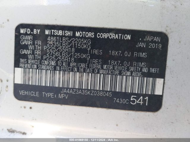 2019 MITSUBISHI OUTLANDER JA4AZ3A35KZ038045 Photo 8