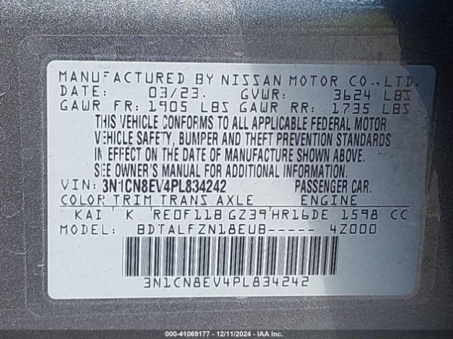3N1CN8EV4PL834242 Nissan Versa 1.6 Sv Xtronic Cvt