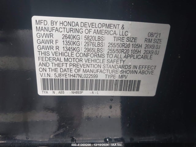 5J8YE1H47NL022599 Acura Mdx Technology Package