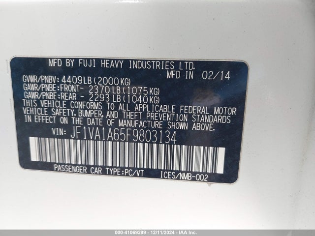 Subaru WRX 2015 JF1VA1A65F9803134 Image 9