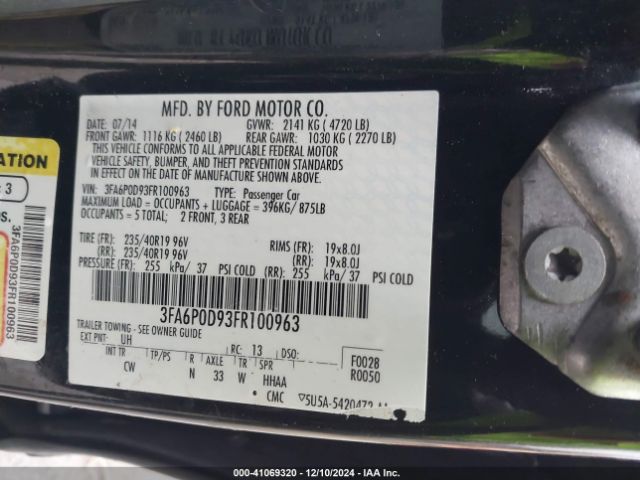 3FA6P0D93FR100963 Ford Fusion Titanium
