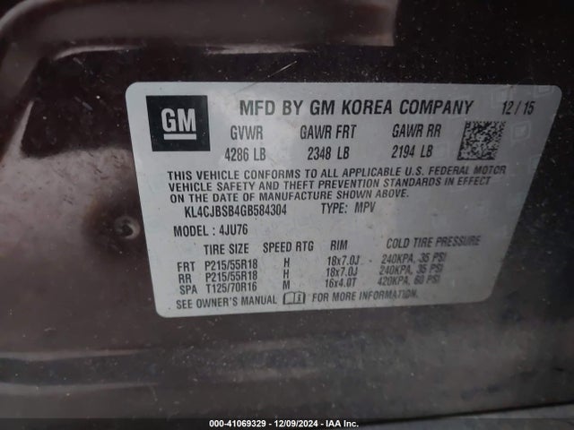 KL4CJBSB4GB584304 Buick Encore Convenience