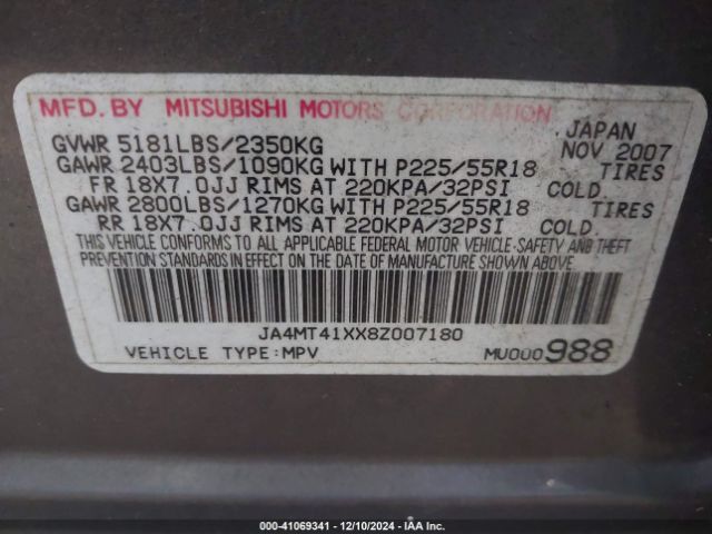 2008 MITSUBISHI OUTLANDER JA4MT41XX8Z007180 Photo 8