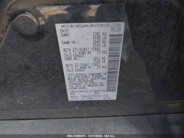 5N1AT2MT2JC750376 Nissan ROGUE SV