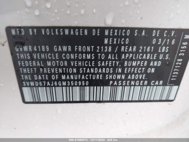 3VWD67AJ6GM350950 Volkswagen Jetta 1.4t Se