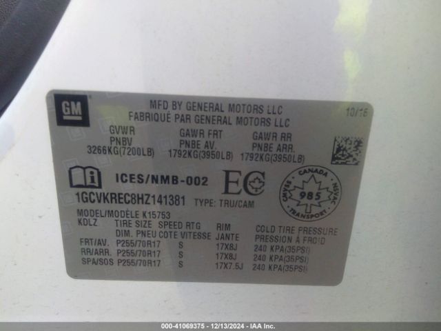 1GCVKREC8HZ141381 Chevrolet Silverado 1500 1lt/2lt