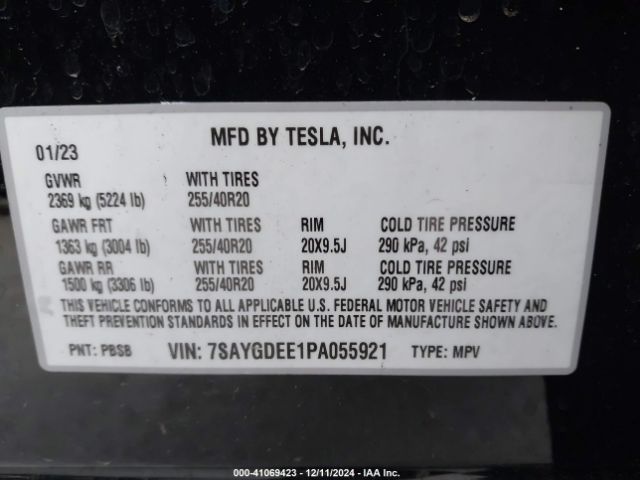 7SAYGDEE1PA055921 Tesla Model Y Awd/long Range Dual Motor All-wheel Drive