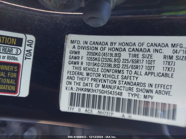 Honda Cr-v Ex-l 2016 2HKRM3H75GH543548 Image 9