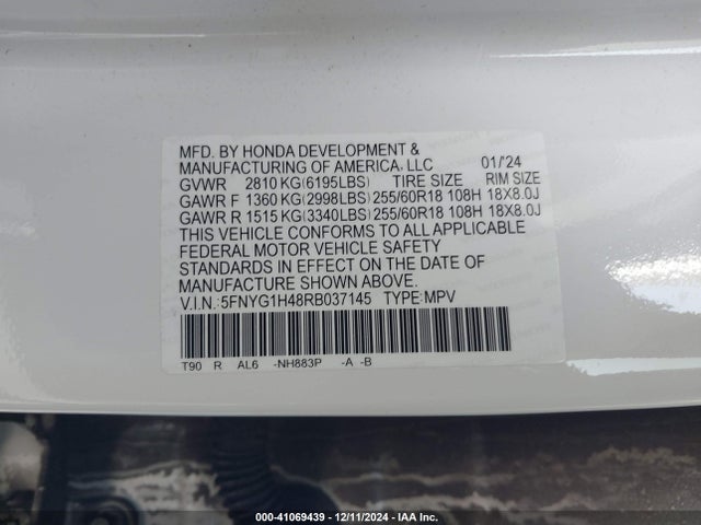 Honda Pilot Ex-l 2024 5FNYG1H48RB037145 Image 9