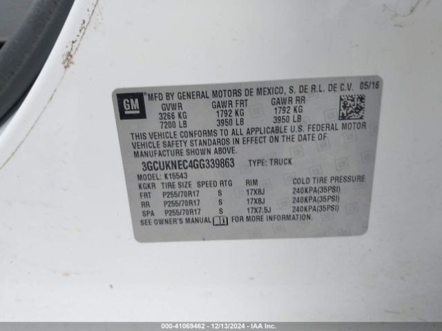 3GCUKNEC4GG339863 Chevrolet Silverado 1500 Wt